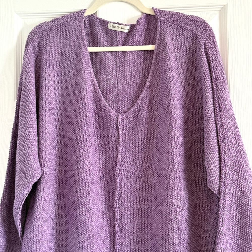 Zenana Outfitters Lavender V-Neck Sweater Large - Picture 8 of 12